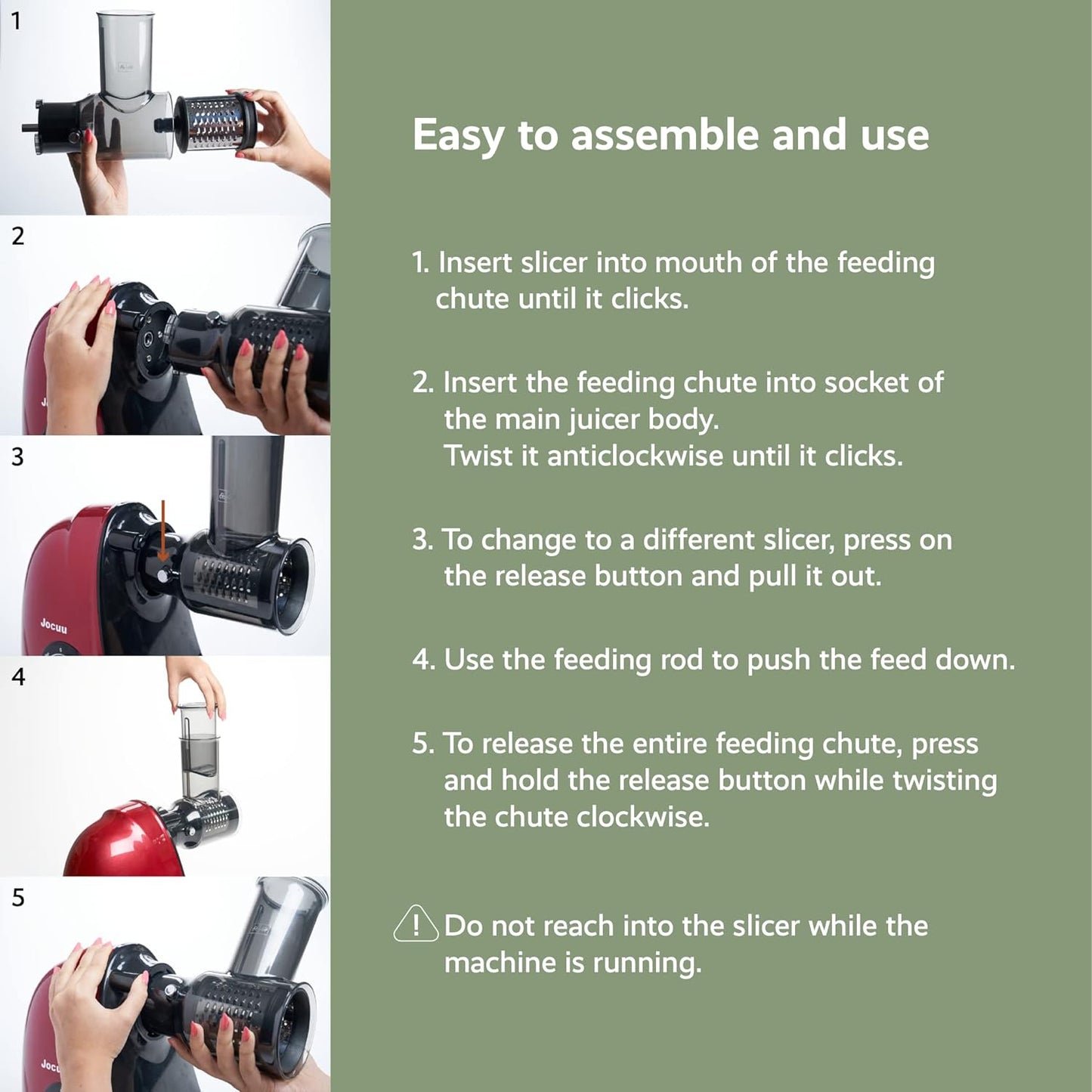 Jocuu ZM1503 Juicer Slicer Shredder Attachment - 3 Interchangeable Blades, 360° Rotating Drum, Easy Clean, for Cheese, Fruits & Vegetables - Compatible with Jocuu Juicers, Juicer Parts & Accessories