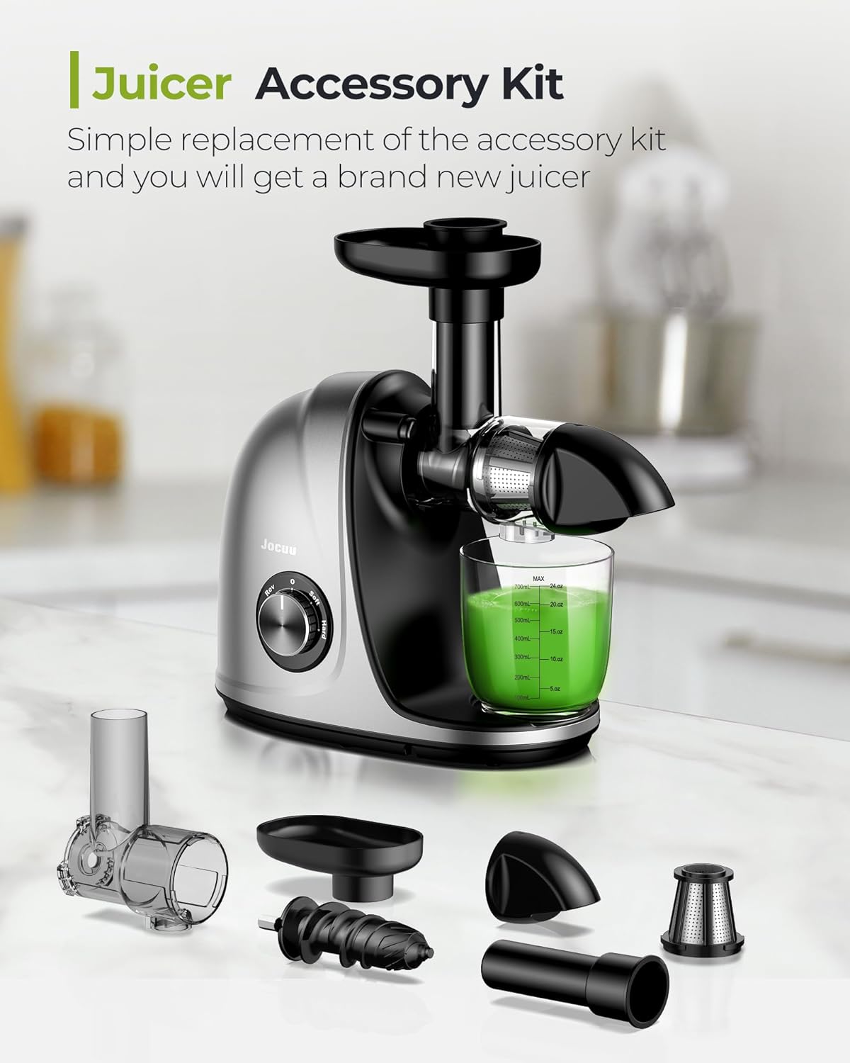 JOCUU ZM1503 Juicer Attachment Kit - Upgrade Aged Juicer to New One with Body, Auger, Filter, Chute & Cup,Compatible with JOCUU AMZCHEF Slow Juicer